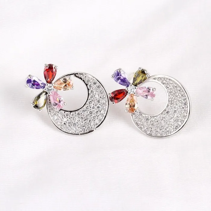 Moon Earrings Fashion Korean Style Flower Stud Earrings New Style Geometric Copper Inlaid Zircon Jewelry Qxwe672