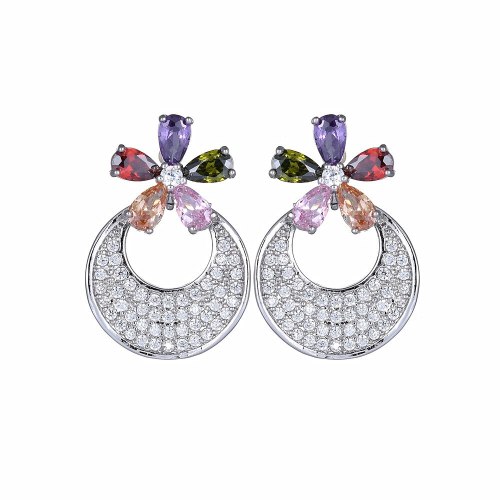 Moon Earrings Fashion Korean Style Flower Stud Earrings New Style Geometric Copper Inlaid Zircon Jewelry Qxwe672