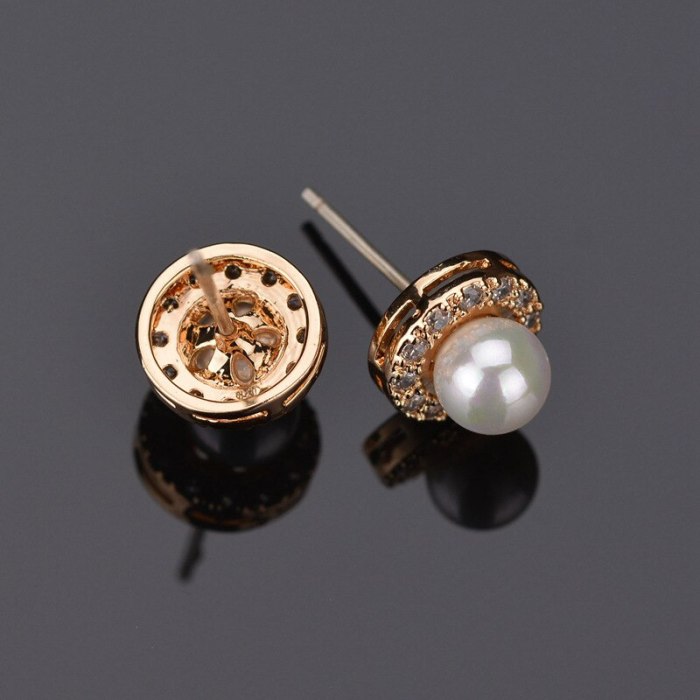 Pearl Zircon Earrings Inlaid with Korean-Style Fashionable Simple Girl's Stud Earrings 925 Silver Pin Qxwe794