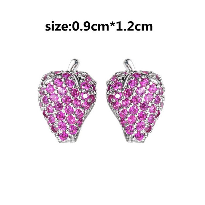 S925 Silver Needle Earrings Korean-Style Strawberry Ruby Ear Stud Earrings Inlaid Sweet Cute Earrings Jewelry Qxwe1420