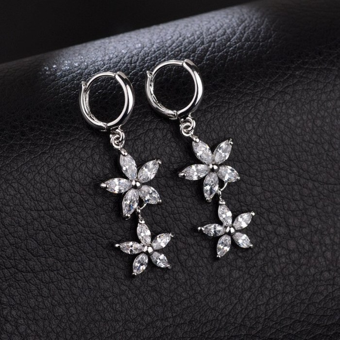 National Style Long Earrings Copper Inlaid AAA Crystal Zircon Eearrings Plated Platinum Jewelry Qxwe410