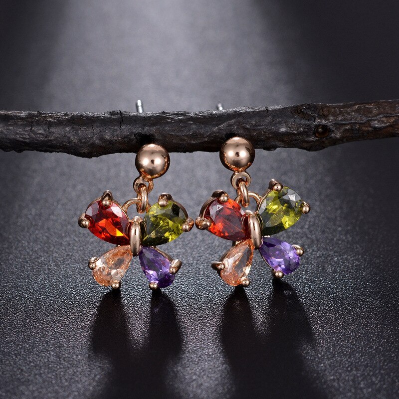 S925 Silver Needle Butterfly Zircon Earrings Natural Animal Exquisite Simple Quality Stud Earrings Qxwe865