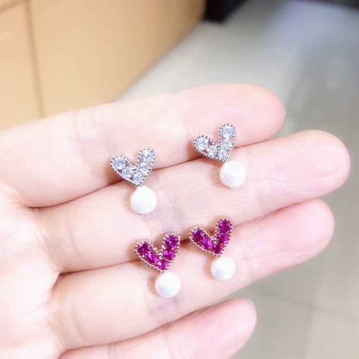 Korean Style Fashionable Zircon Earrings 925 Silver Pin Ear Stud Earrings Student All-match Small Earrings Jewelry Qxwe661