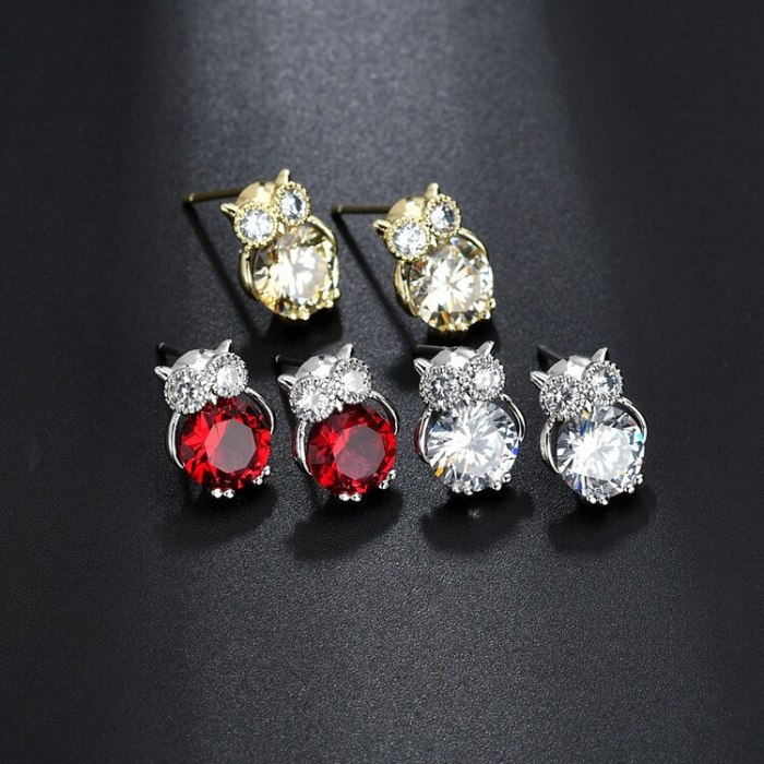 Owl  Stud Earrings High Quality AAA Zircon Copper Inlaid Simple Cartoon Fashion All-match Earrings Jewelry Qxwe801