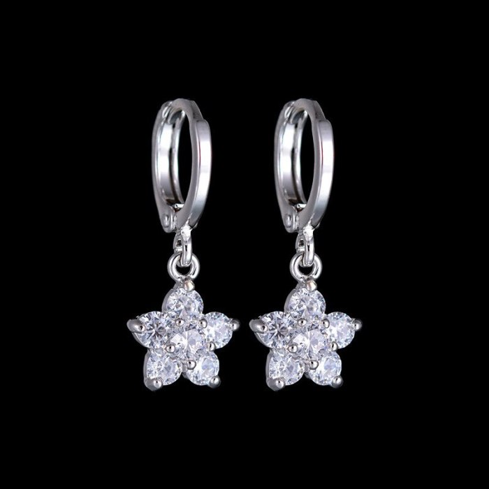 Elegant Simple Zircon Earrings Korean-Style Crystal Ear Pendant Girl's Vintage Ornament Fashion Flower Ear Stud Qxwe872