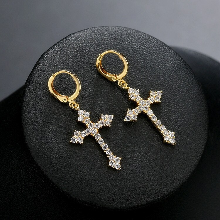 Cross Earrings Inlaid with High Quality Zircon Korean Fashion  Stud Earrings Ear Pendant Qxwe225