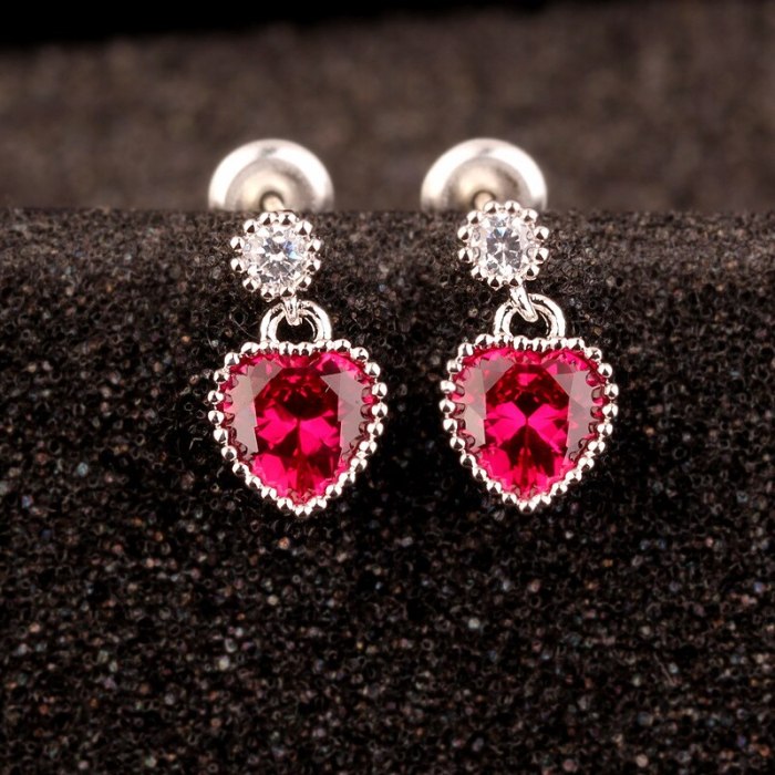 Lovely Earrings S92 5 Sterling Silver Pin Korean Style Pink Ear Stud Earrings Red Earrings Jewelry Qxwe1193
