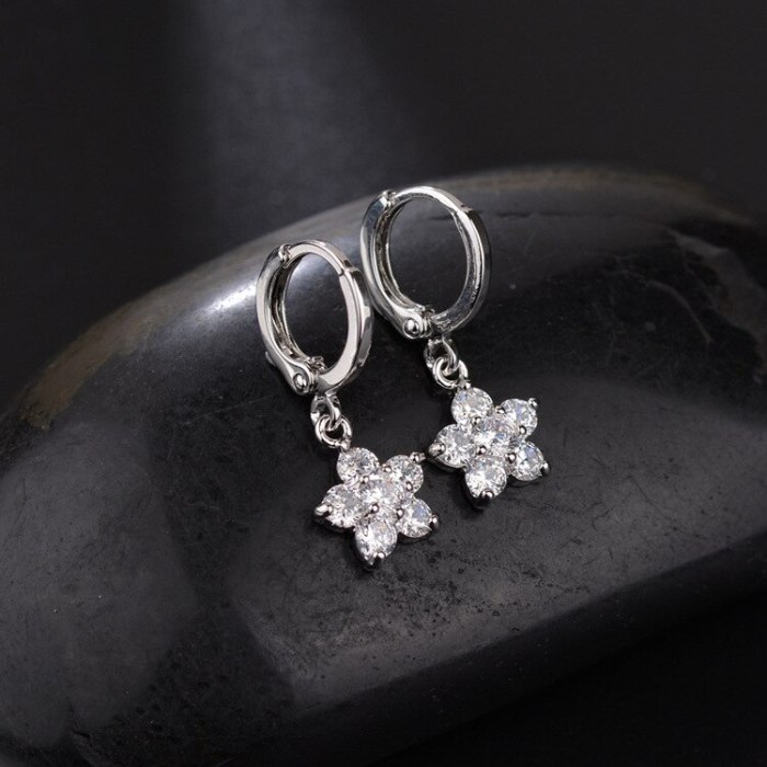 Elegant Simple Zircon Earrings Korean-Style Crystal Ear Pendant Girl's Vintage Ornament Fashion Flower Ear Stud Qxwe872