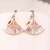 Fan-Shaped Zircon Earrings Copper Inlaid Korean Fashion Ear Stud Rose Gold Ear Stud Earrings Qxwe908