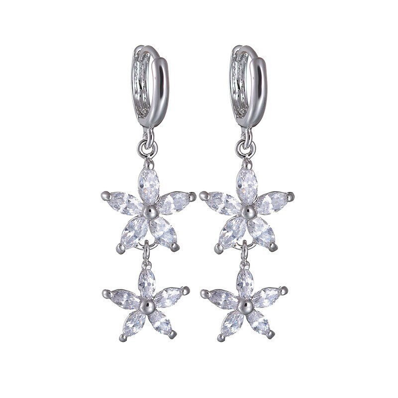 National Style Long Earrings Copper Inlaid AAA Crystal Zircon Eearrings Plated Platinum Jewelry Qxwe410