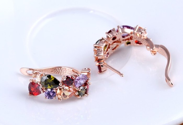 Colorful Earrings Clip AAA Zircon Inlaid Ear Stud Earrings Rose Gold Plated Earrings Qxwe559