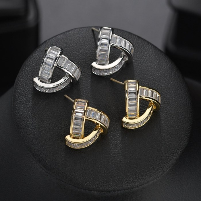 Geometric Large Stud Earrings 18K Gold Plated AAA Zircon Inlaid Earrings S925 Sterling Silver Ear Pin Fashion Jewelry Qxwe1503