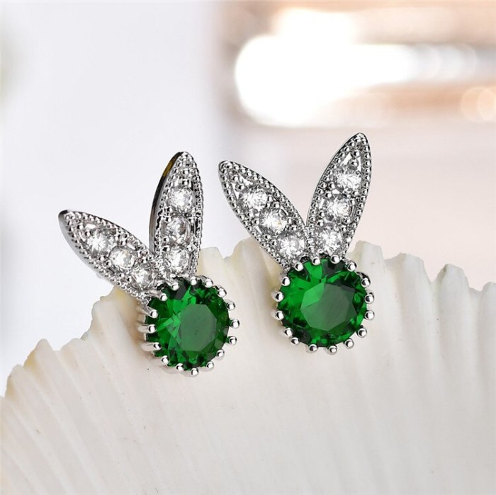 South Korea Creative Rabbit Micro Pave Stud Earrings AAA Zircon Ear Stud Cute Female Earrings  Wholesale Qxwe966