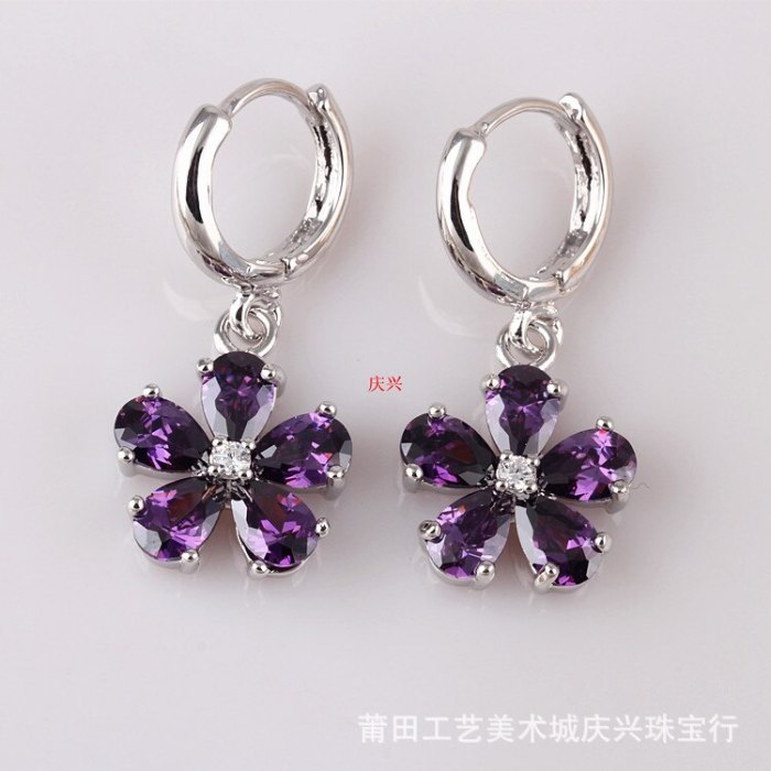 Flower Earrings Ear Clip Copper Inlaid High Quality Zircon  Stud Earrings Jewelry Qxwe160