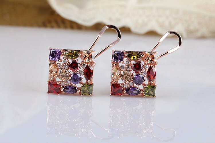 National Style Earrings Seven Color AAA Zircon Ear Clip Rose Gold Plated Ear Rings QxWE721