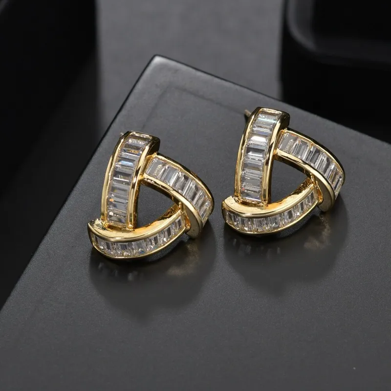 Geometric Large Stud Earrings 18K Gold Plated AAA Zircon Inlaid Earrings S925 Sterling Silver Ear Pin Fashion Jewelry Qxwe1503