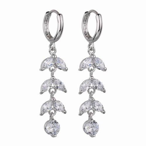 AAA Zircon Inlaid Earrings Ear Clip Leaves Ear Pendant Gift for Women Qxwe414