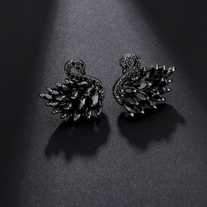Korean-Style Stylish Cute Colorful Swan  Stud Earrings Zircon 925 Silver Pin Female Earrings  Jewelry  Qxwe1328
