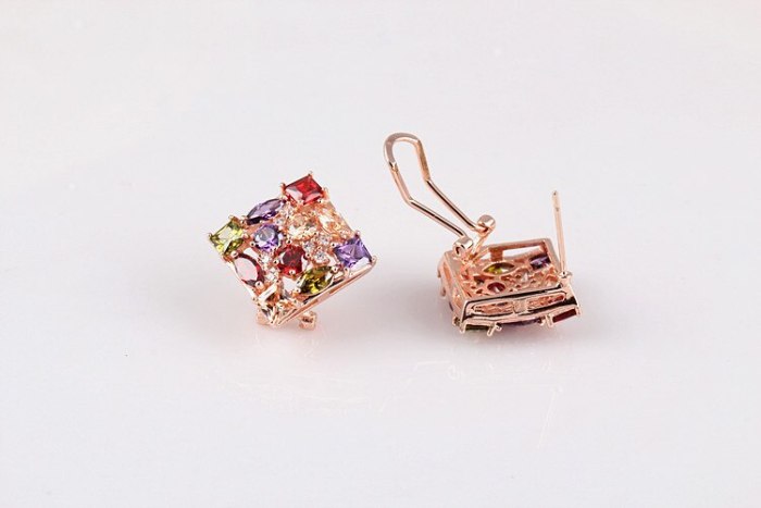 National Style Earrings Seven Color AAA Zircon Ear Clip Rose Gold Plated Ear Rings QxWE721
