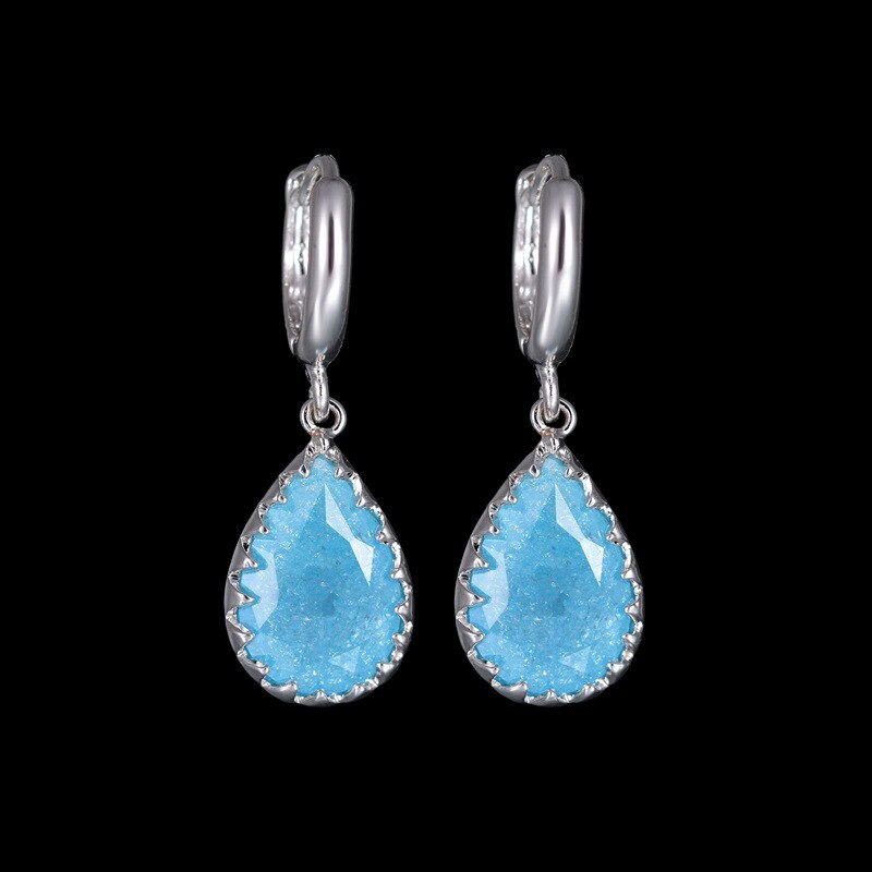 Ice Flower AAA Zircon Sea Blue Drop Earrings Simple Atmosphere Plated 18K White Gold Earrings Jewelry Qxwe042