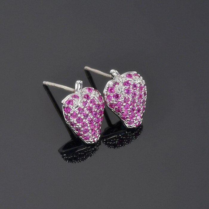 S925 Silver Needle Earrings Korean-Style Strawberry Ruby Ear Stud Earrings Inlaid Sweet Cute Earrings Jewelry Qxwe1420