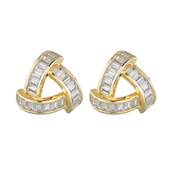Geometric Large Stud Earrings 18K Gold Plated AAA Zircon Inlaid Earrings S925 Sterling Silver Ear Pin Fashion Jewelry Qxwe1503