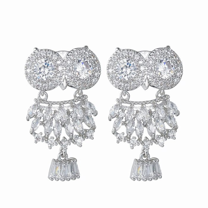 Owl Stud Earrings AAA Zircon Inlaid Korean Fashion Earrings 925 Sterling Silver Ear Pin Qxwe1431