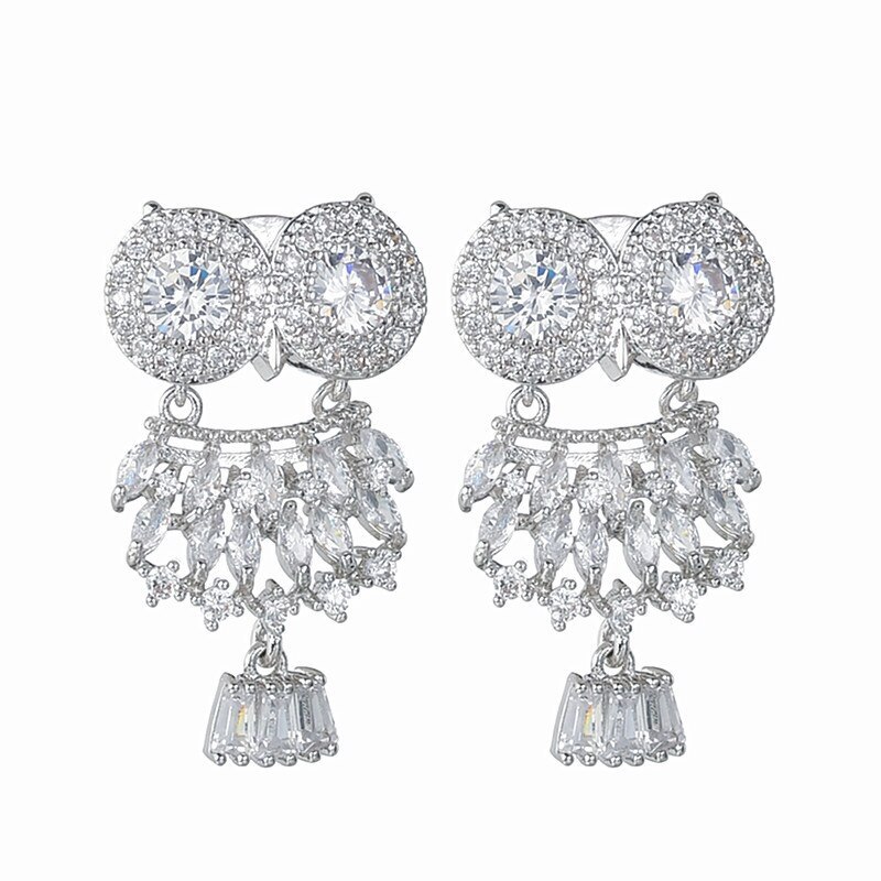 Owl Stud Earrings AAA Zircon Inlaid Korean Fashion Earrings 925 Sterling Silver Ear Pin Qxwe1431
