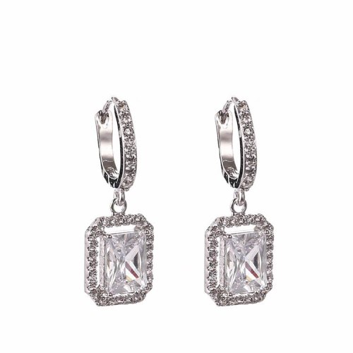 Zircon Earrings Copper Inlaid AAA Zircon Earrings Shiny Rectangular  Stud Earrings Ear Clip Wholesale Qxwe879