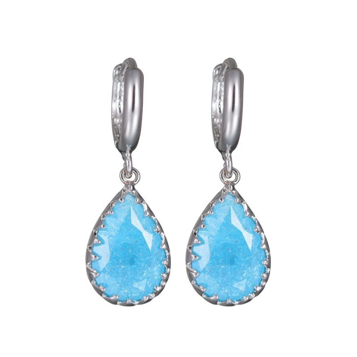 Ice Flower AAA Zircon Sea Blue Drop Earrings Simple Atmosphere Plated 18K White Gold Earrings Jewelry Qxwe042
