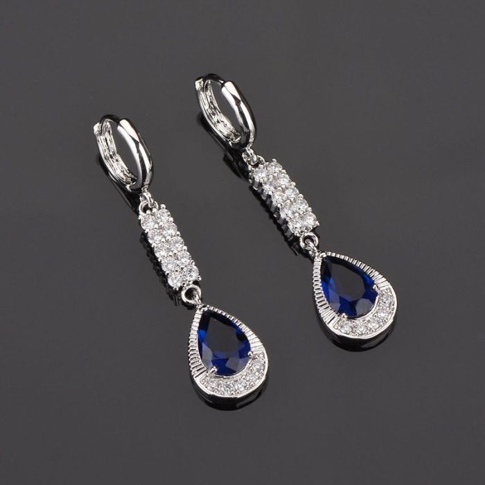 Korean Style Long Drop AAA Zircon Earrings Pendant Elegant All-match Blue Gemstone Earrings  Stud Earrings Qxwe679