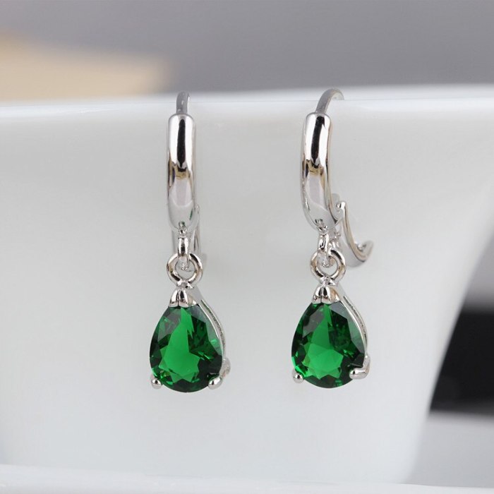 Drop-Shaped Zircon Crystal Earrings Four-Claw Round Ear Pendant Simple and Versatile Foreign Trade  Stud Earrings Qxwe733