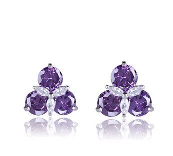 Copper Inlaid AAA Zircon Mixed Color Stud Earrings Korean-Style Elegant All-match Ear Stud Plated Platinum Qxwe237