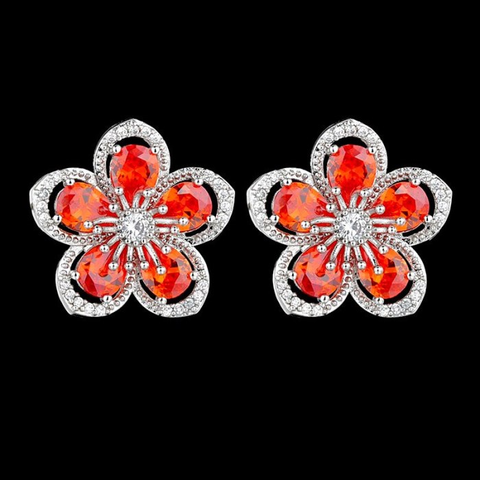 Natural Chrysanthemum Stud Earrings AAA Zircon Inlaid Three-dimensional Flower Earrings  Sterling Silver Ear Pin Qxwe0582