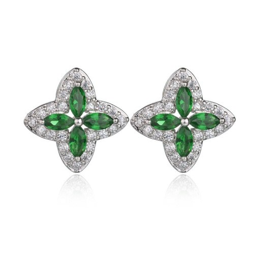 Green Leaf Crystal Inlaid Stud Earrings AAA Zircon Earrings  Fashion Jewelry Qxwe756