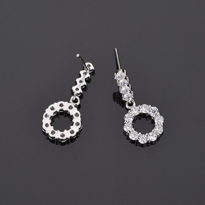 Korean-Style Simple Round Earrings AAA Zircon Inlaid Stud Earrings 925 Sterling Silver Ear Pin Geometric Earrings Qxwe767