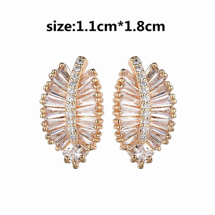 Korean-Style Stud Earrings Champagne Gold Leaf Earrings AAA Zircon Inlaid 925 Sterling Silver Ear Pin Qxwe1220