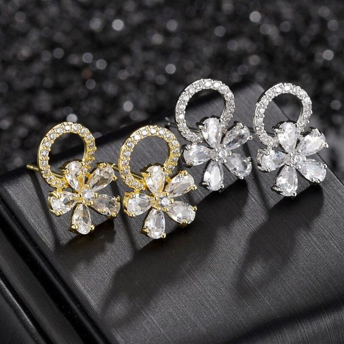 S925 Silver Needle Stud Earrings AAA Zircon Inlaid Exquisite Korean-Style Ornament Earrings  Qxwe904