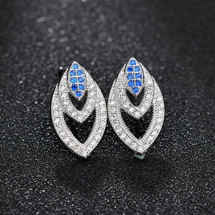 Blue Gemstone Stud Earrings Copper Micro Pave AAA Zircon Fashion Earrings Plated Platinum Qxwe1101