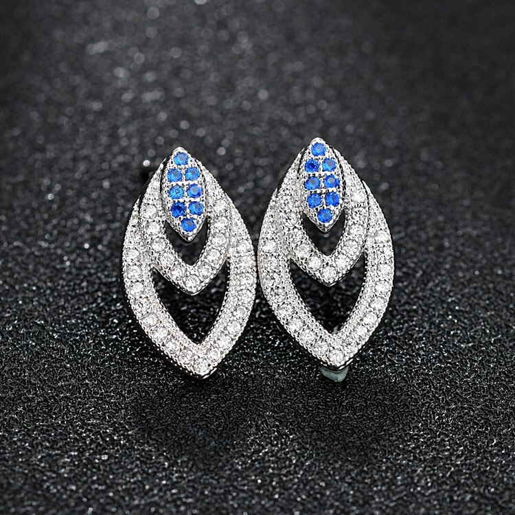 Blue Gemstone Stud Earrings Copper Micro Pave AAA Zircon Fashion Earrings Plated Platinum Qxwe1101