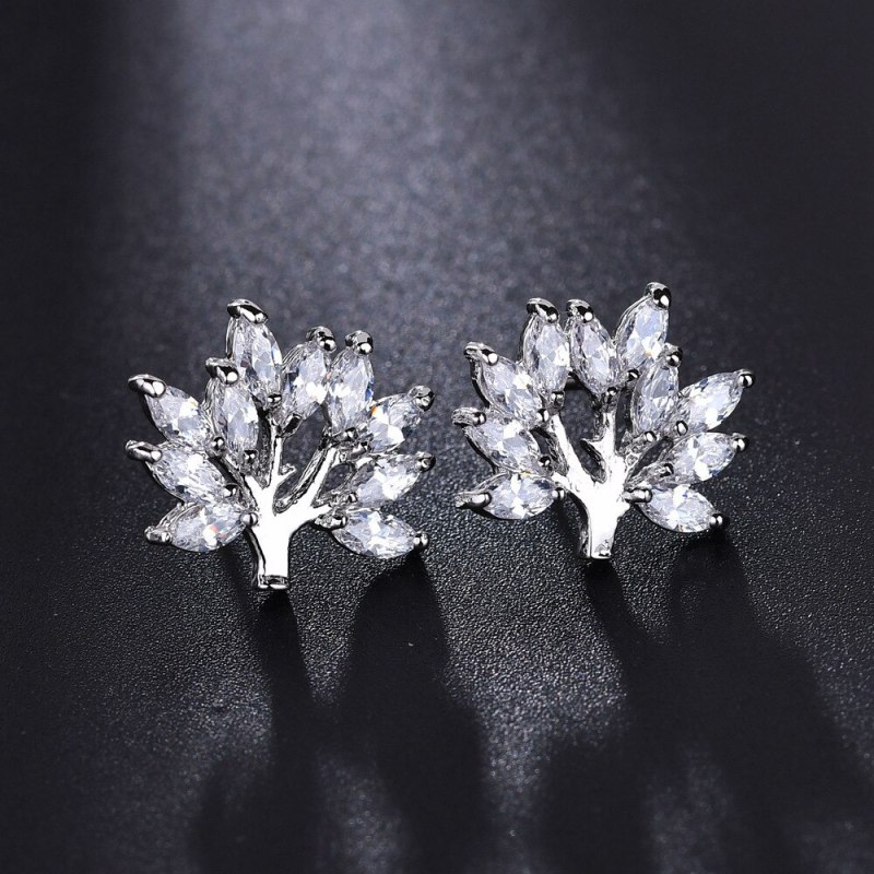 Lucky Tree AAA Crystal Zircon Earrings Korean Fashion Ear Stud Earrings Simple Plant Earrings Qxwe1055