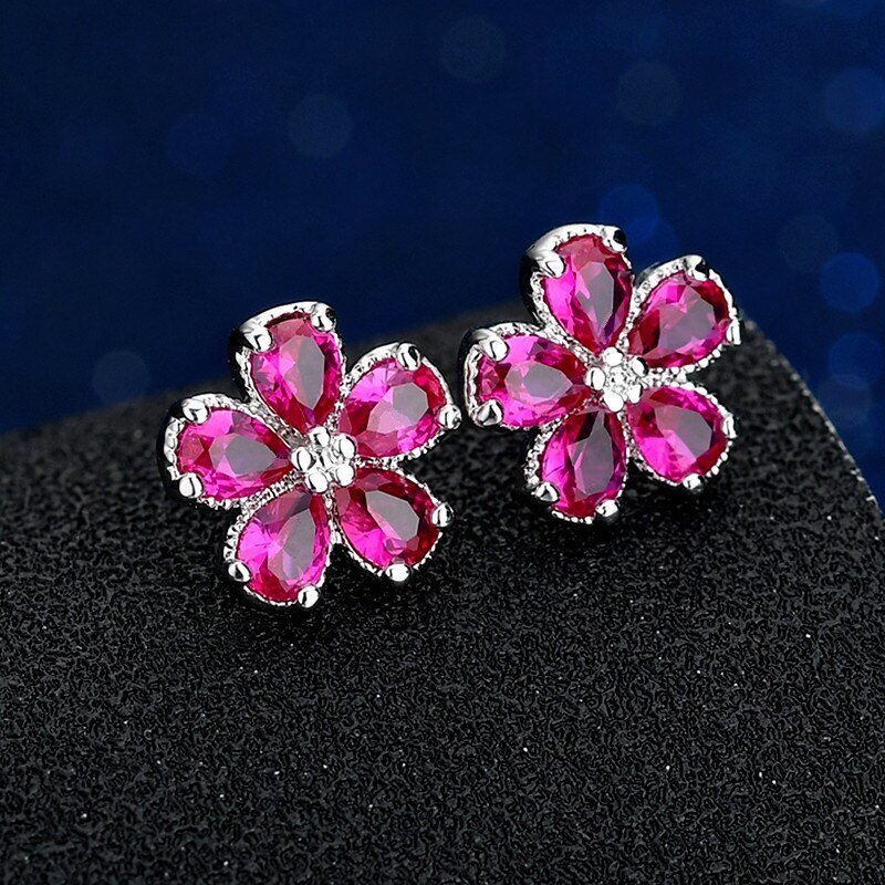 Zircon Flower Stud Earrings Korean Fashion Earrings 925 Sterling Silver Pin Qxwe838