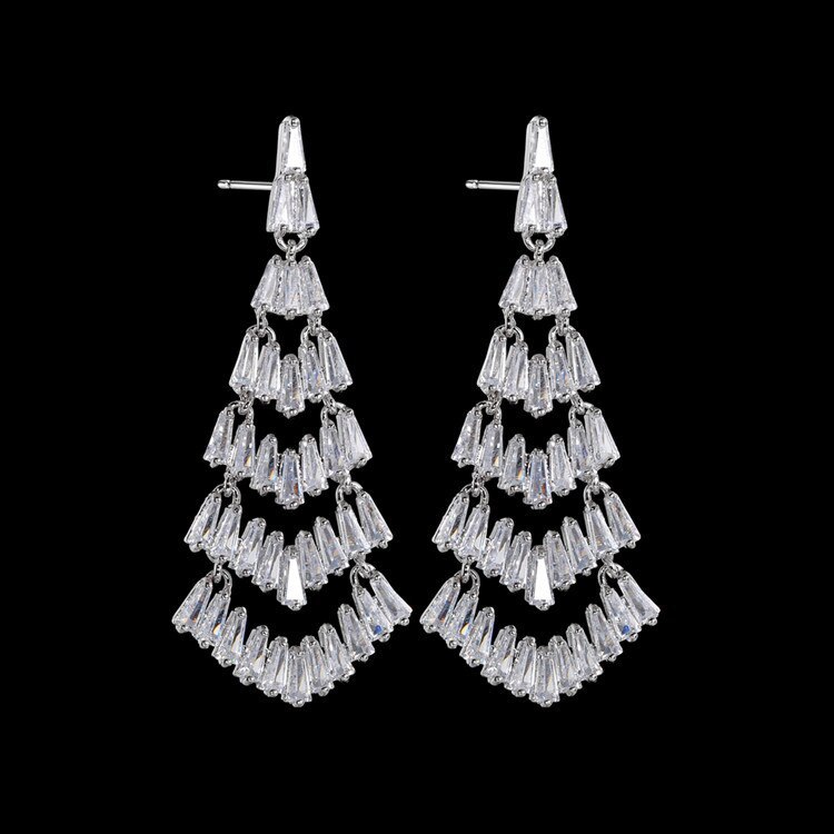 AAA Zircon Inlaid Gorgeous Earrings Christmas Tree Earrings European and American High-End Ear Pendant Wedding Dinner Qxwe1386