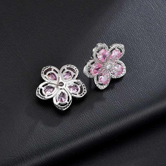 Natural Chrysanthemum Stud Earrings AAA Zircon Inlaid Three-dimensional Flower Earrings  Sterling Silver Ear Pin Qxwe0582