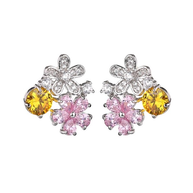 Girl's Heart Earrins Shiny Pink AAA Zircon Inlaid Korean-Style Exquisite Fashion Ear Stud Gift Female Qxwe1212