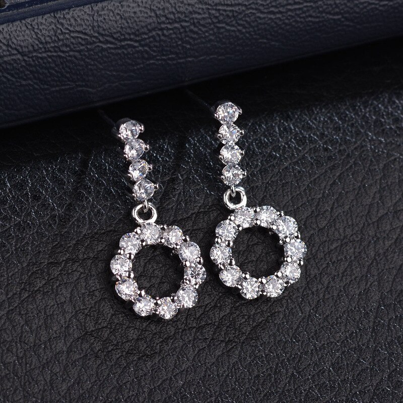 Korean-Style Simple Round Earrings AAA Zircon Inlaid Stud Earrings 925 Sterling Silver Ear Pin Geometric Earrings Qxwe767