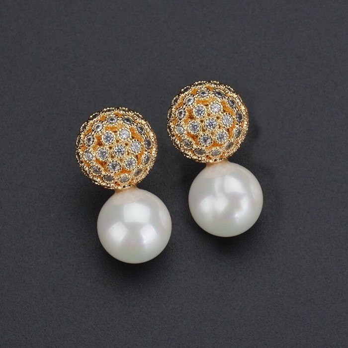 Korean-Style Micro Pave Zircon Earrings 925 Sterling Silver Stud Earrings Pearl Fashion Earrings Qxwe1020