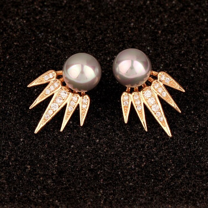 Sterling Silver Stud Earrings Creative Pearl Zircon Copper Inlaid Earrings Female Korean-Style Earrings Wholesale Qxwe931