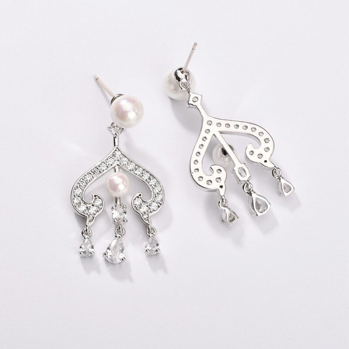 New 925 Sterling Silver Ear Pin Pearl Stud Earrings AAA Exquisite Zircon Earrings Fashion Women Qxwe1260