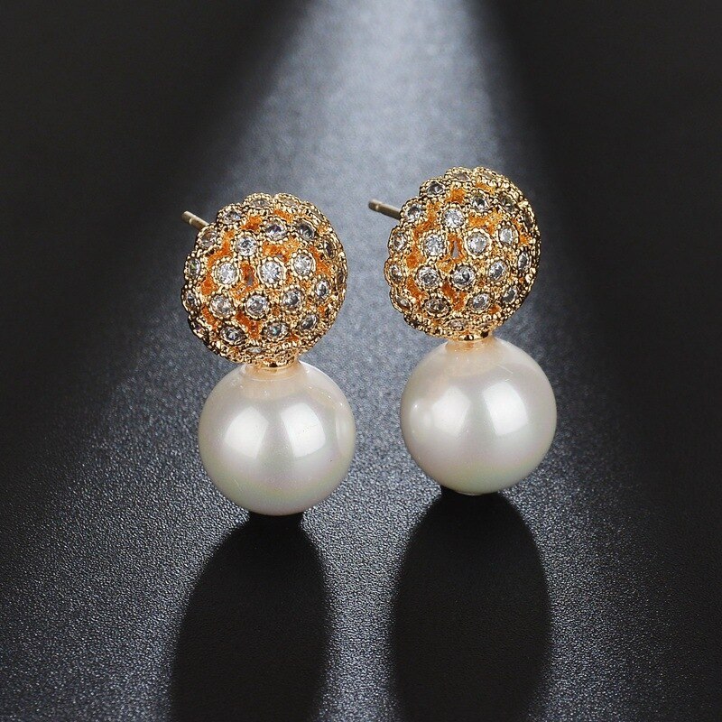 Korean-Style Micro Pave Zircon Earrings 925 Sterling Silver Stud Earrings Pearl Fashion Earrings Qxwe1020